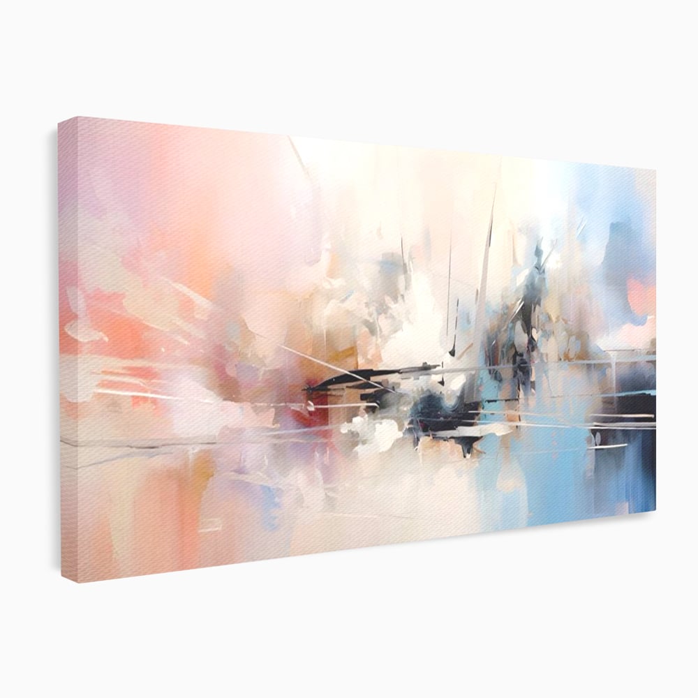 Tablou canvas cu pictura abstracta cu linii si pete pastel, fara rama, pe sasiu de lemn